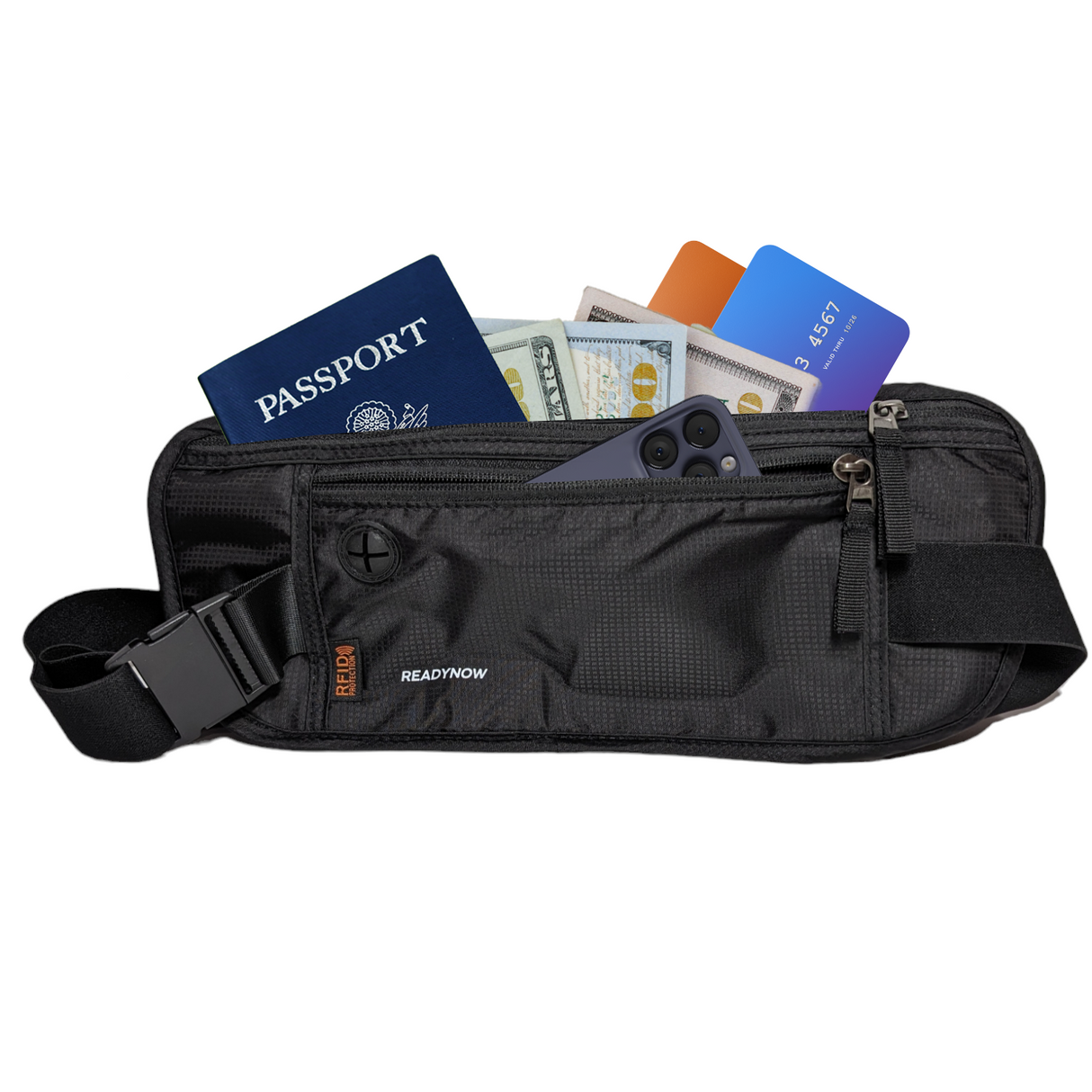 Travel Money Belt with RFID Blocking - Hidden Waist Passport Holder Wallet Pouch for Cash, Phone, Credit Cards, and Documents Protection